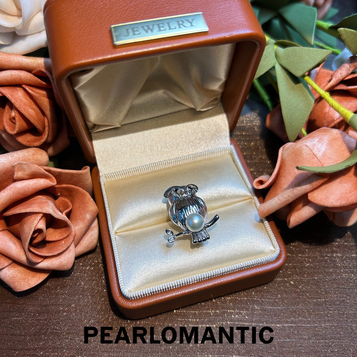 [Everyday Essentials] Akoya Silver Blue Round Pearl Owl Wisdom Alloy Brooches