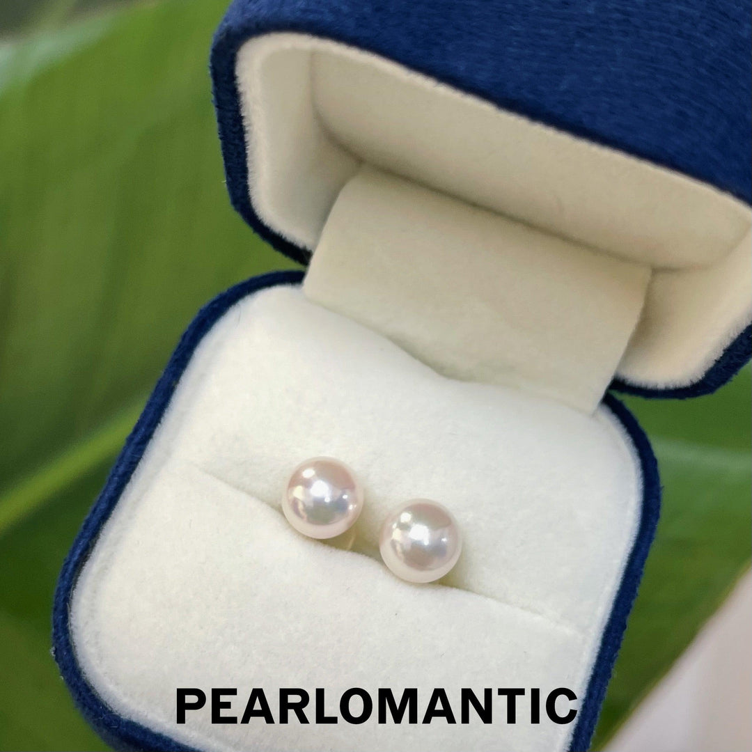 [Fine Jewelry] Hanadama Mirror-Like Akoya 7.5-8mm Classic Earring Stud w/ 18k Gold