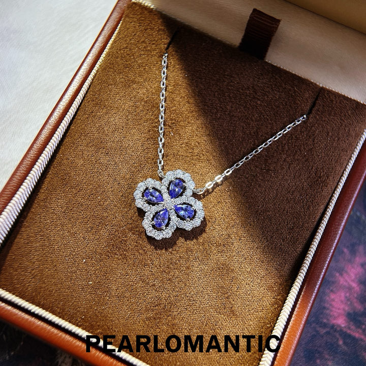 [618 Sale] Natural Tanzanite Four Leaf Clover Necklace w/ S925 Silver