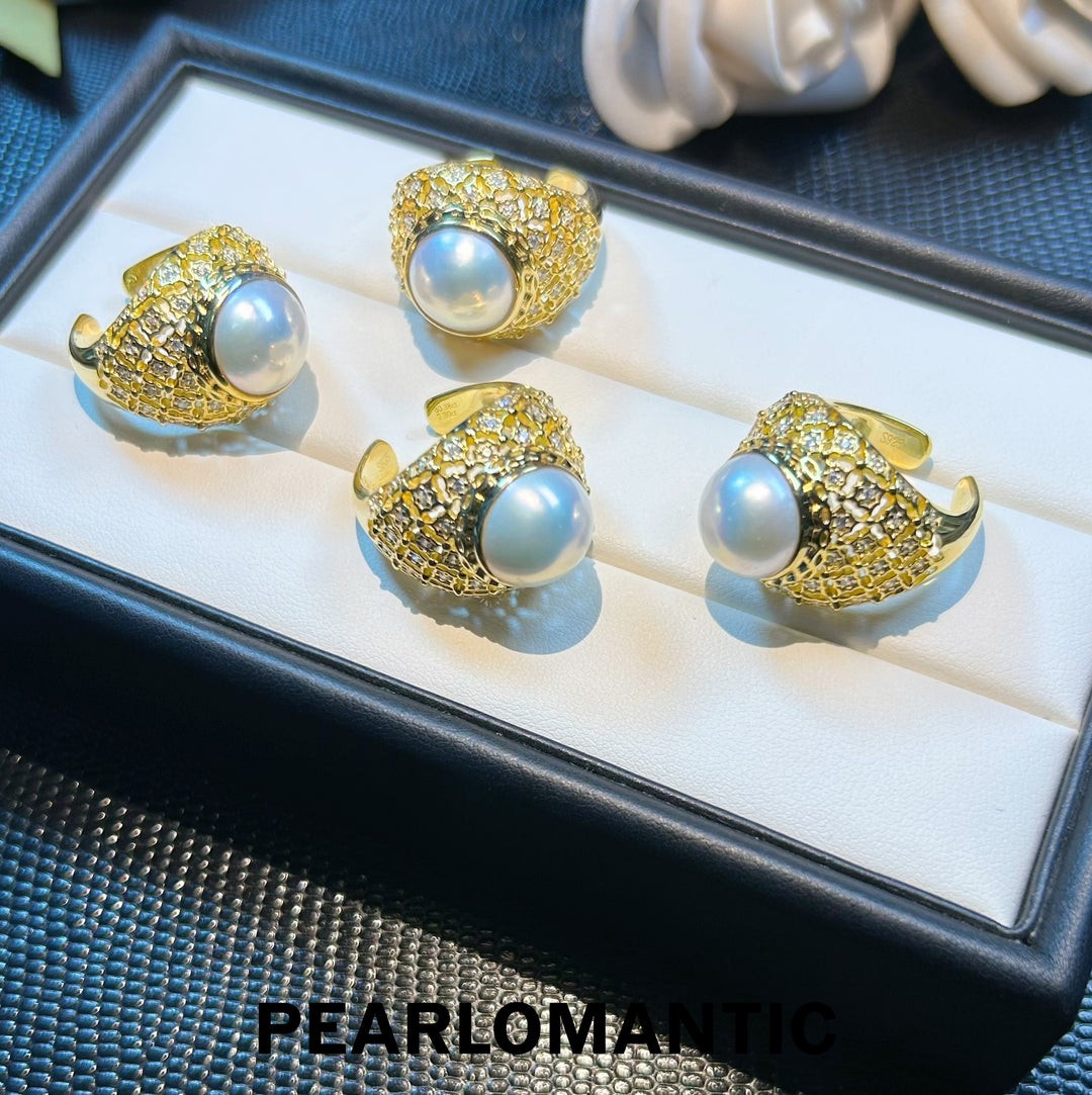 [Designer's Choice] Saltwater Mabe Pearl Fancy Vintage Adjustable S925 Silver Rings