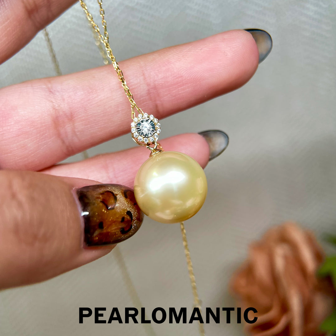 [Fine Jewelry] 14-15mm Golden Pearl Pendant w/ Diamond Accent