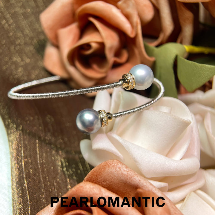 [Fine Jewelry] Platinum Grace 8–9mm 5A Tahitian Pearl Italy Made S925 Open Bangle