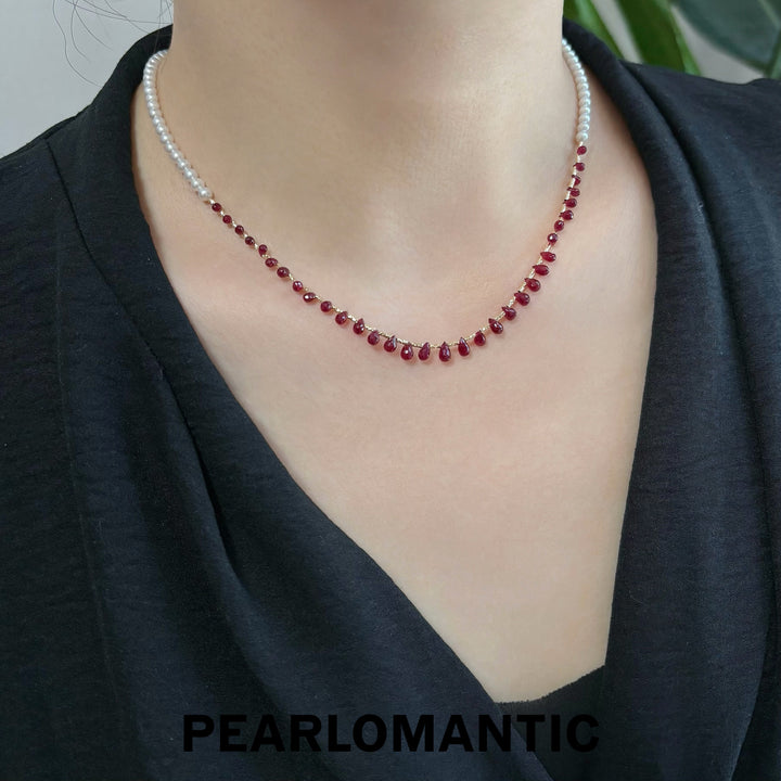 [Fine Jewelry] Ruby Rain 5A+ Freshwater Pearl &amp; Pigeon Blood Ruby Gradient Necklace