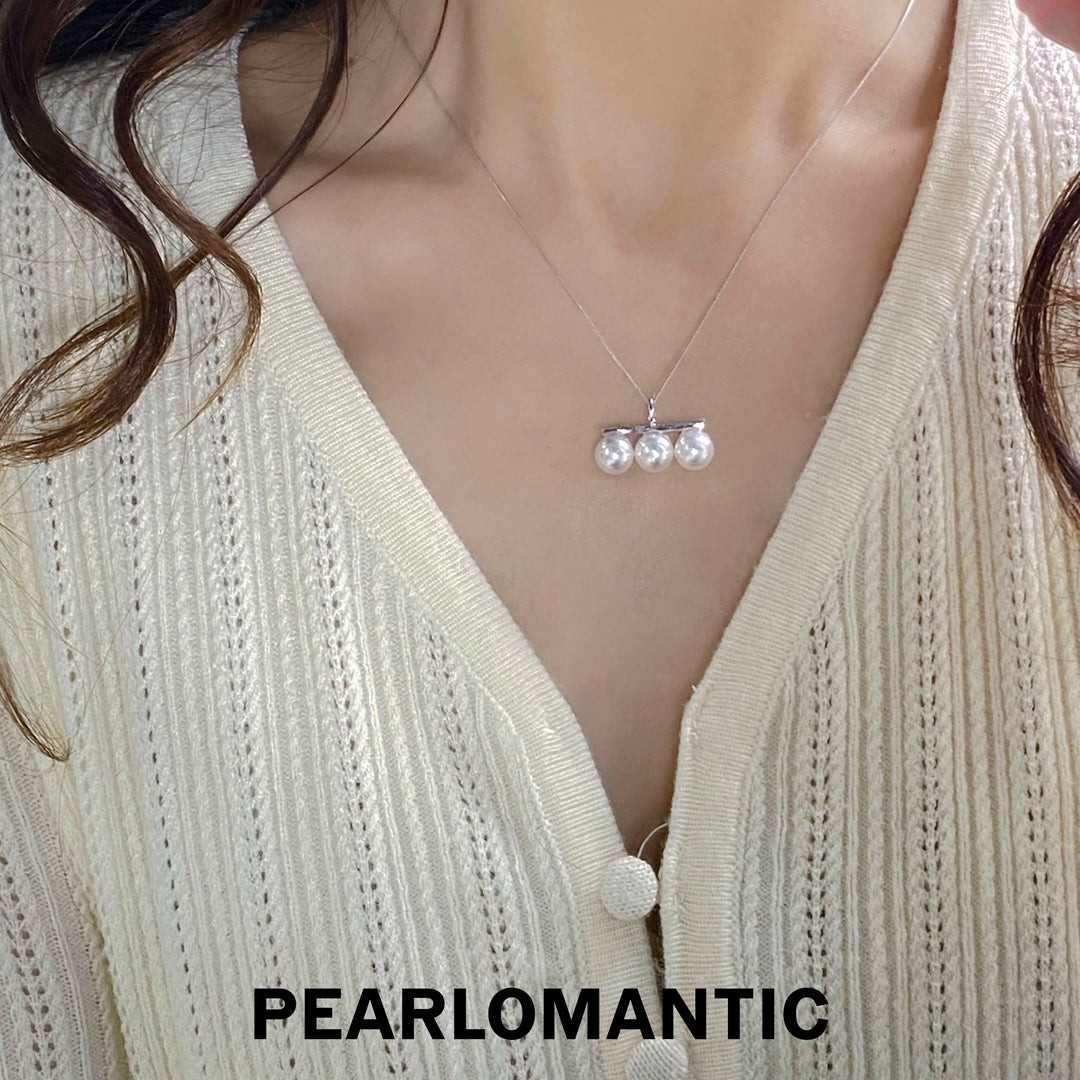 [Fine Jewelry] Akoya Pearl Three-Stone Necklace w/ 18K White Gold Chain