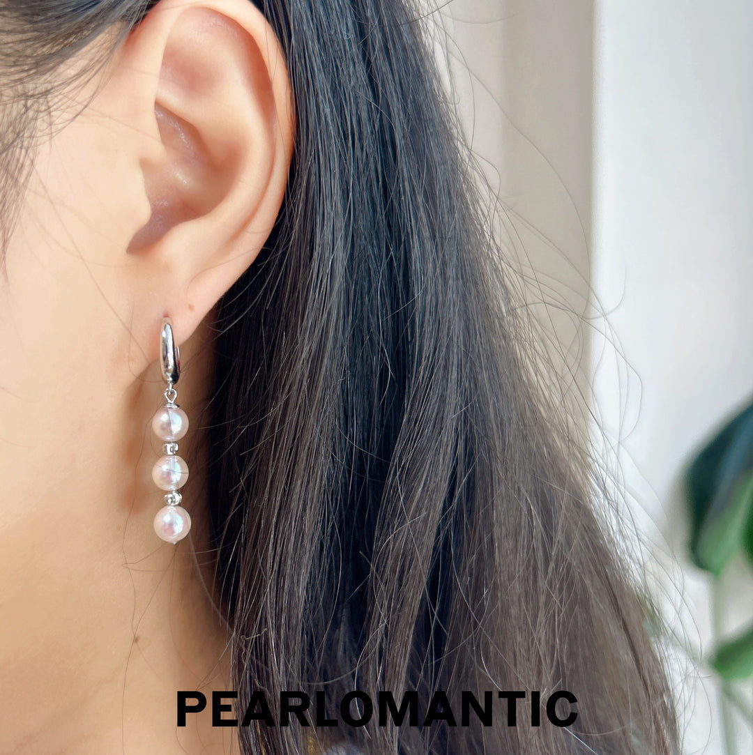 [Designer's Choice] S925 Akoya Pearl Drop Earrings 6-6.5mm White & Silver Blue Options