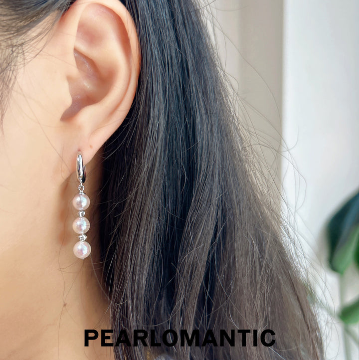[Designer's Choice] S925 Akoya Pearl Drop Earrings 6-6.5mm White & Silver Blue Options