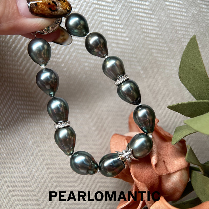 [618 Sale] Black Tahitian Baroque Pearl Bracelet w/ Silver Accent Clasp
