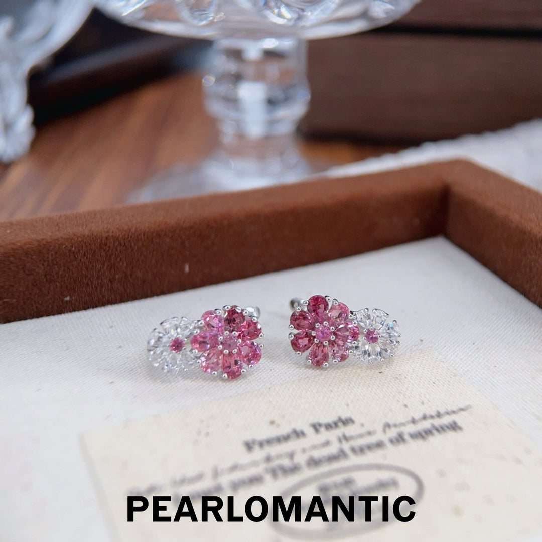 [618 Sale] Natural Tourmaline Gradient Double Flower Stud Earrings