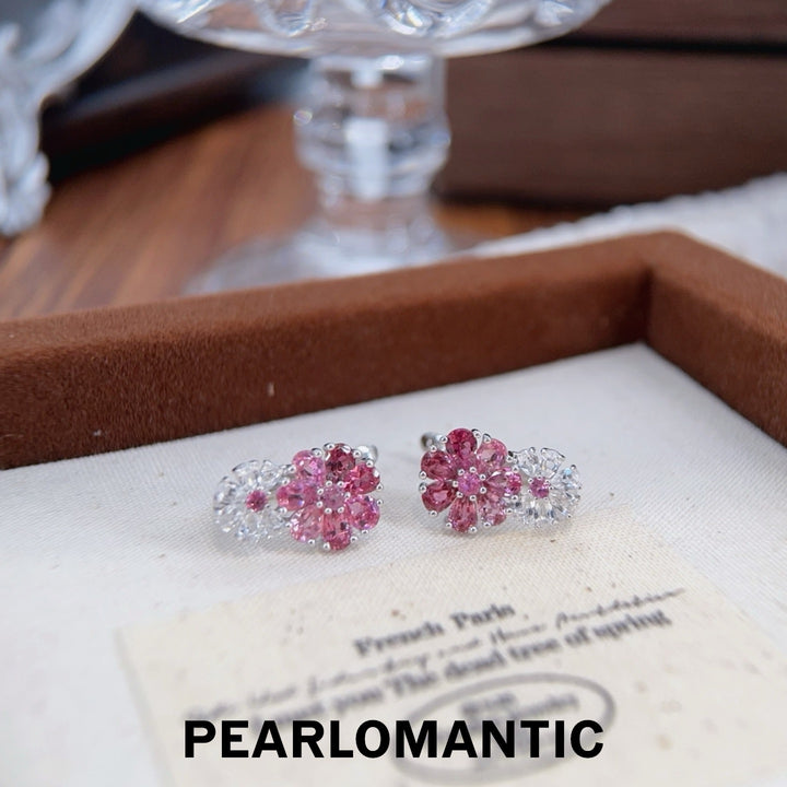 [618 Sale] Natural Tourmaline Gradient Double Flower Stud Earrings