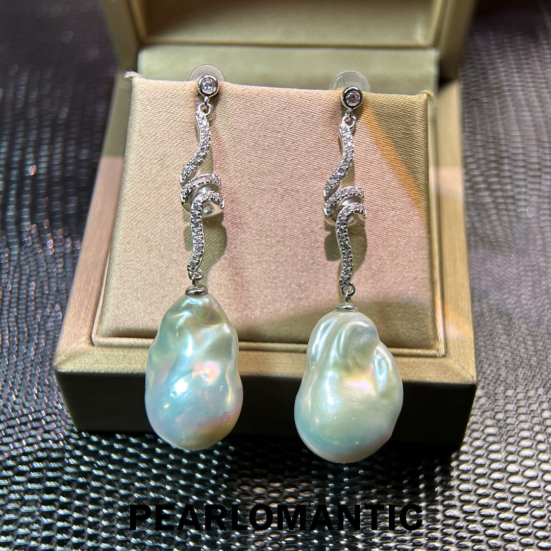 [Esenciales para el día a día] Pendientes de perlas de agua dulce barrocas únicas Oceanic Dream de 13-15 mm con plata S925