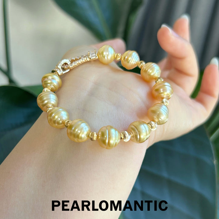 [Designer's Choice] South Sea Golden Pearl Baroque Beaded Strand Bracelet w/ S925 Silver