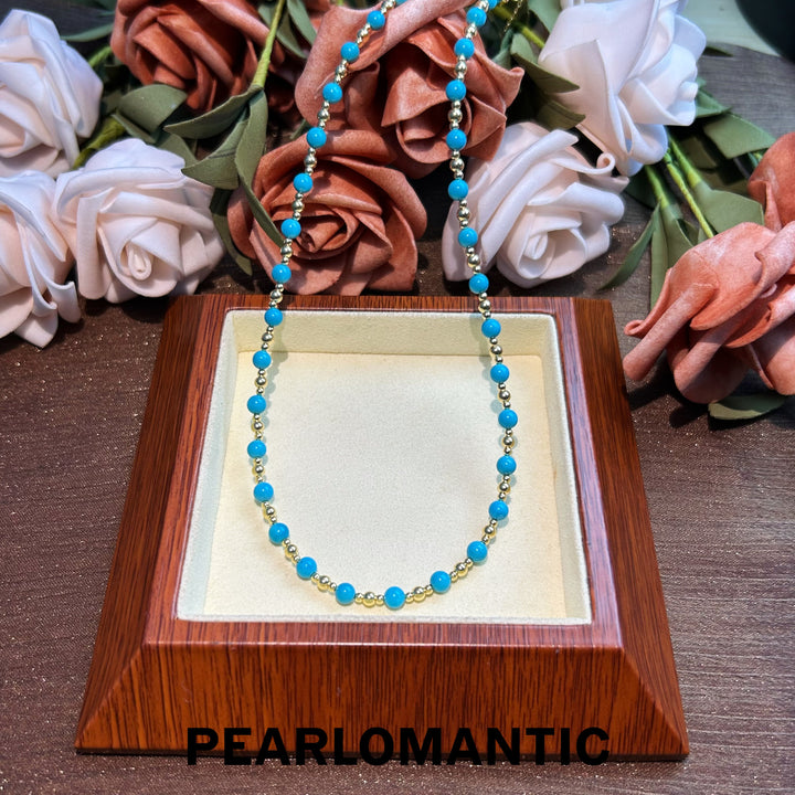 [Fine Jewelry] 18k Gold & Arizona Turquoise 4-4.5mm Spaced Starry Adjustable Necklace