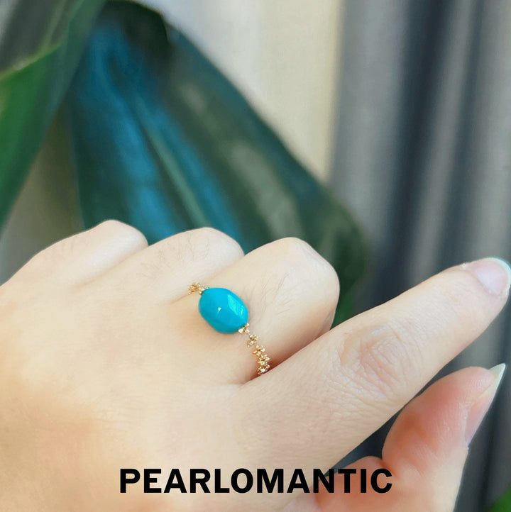 [Fine Jewelry] 18k Gold & Starlet Accent Blue Turquoise Adjustable Gold Ring