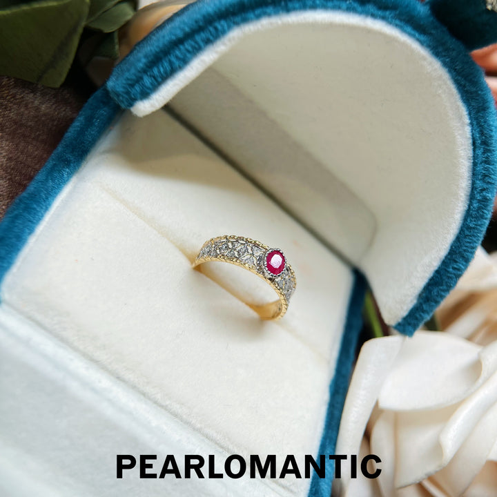 [Fine Jewelry] 18k Gold & Ruby & Diamonds Timeless Openwork Wide Ring