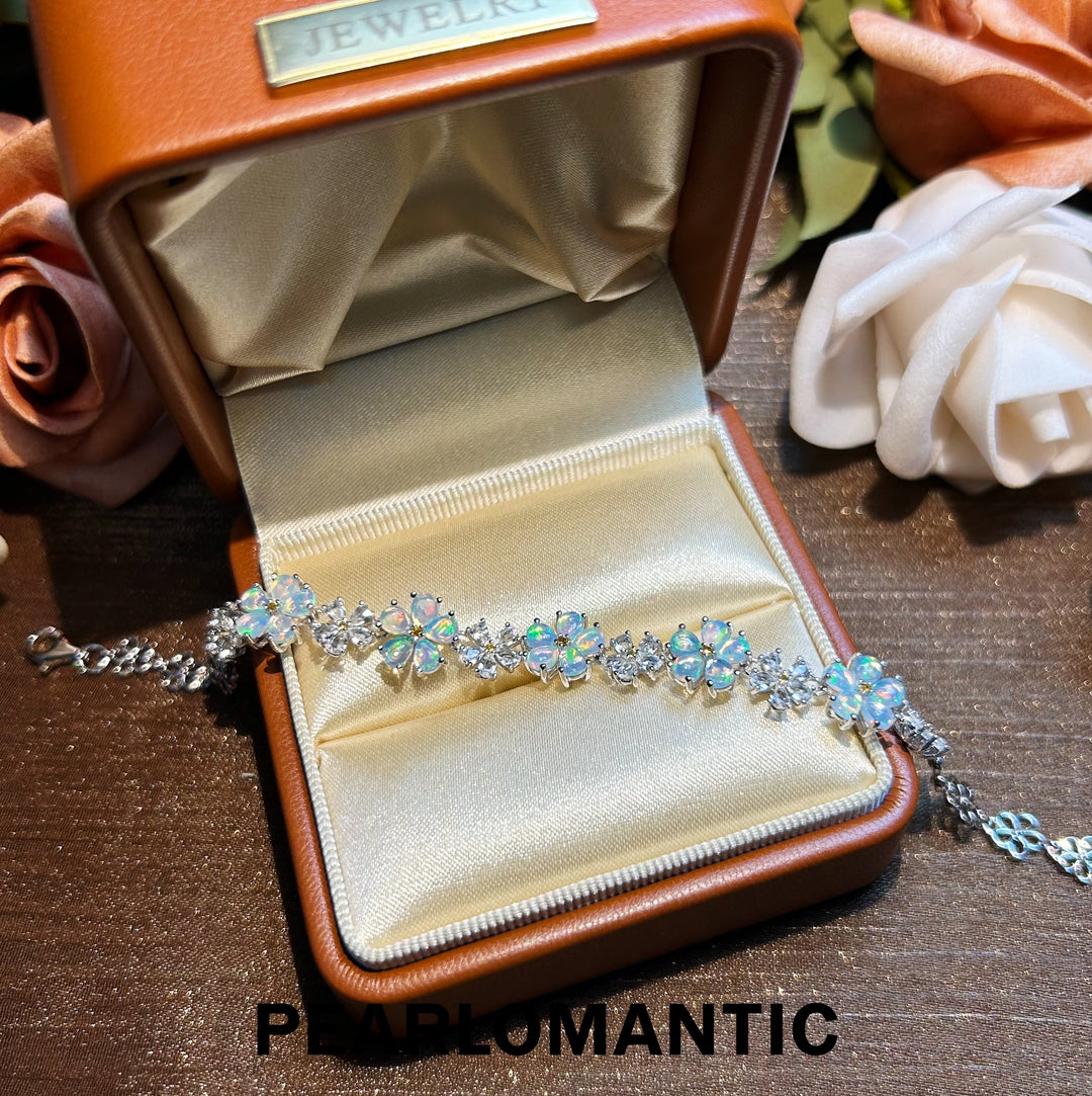 [Designer's Choice] Iridescent Opal & Rock Crystal Floral Bloom S925 Adjustable Bracelet