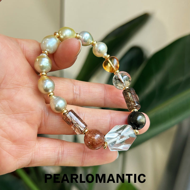 [Designer's Choice] South Sea Golden Baroque Pearl & Crystal Golden Ripple Bracelet (2)