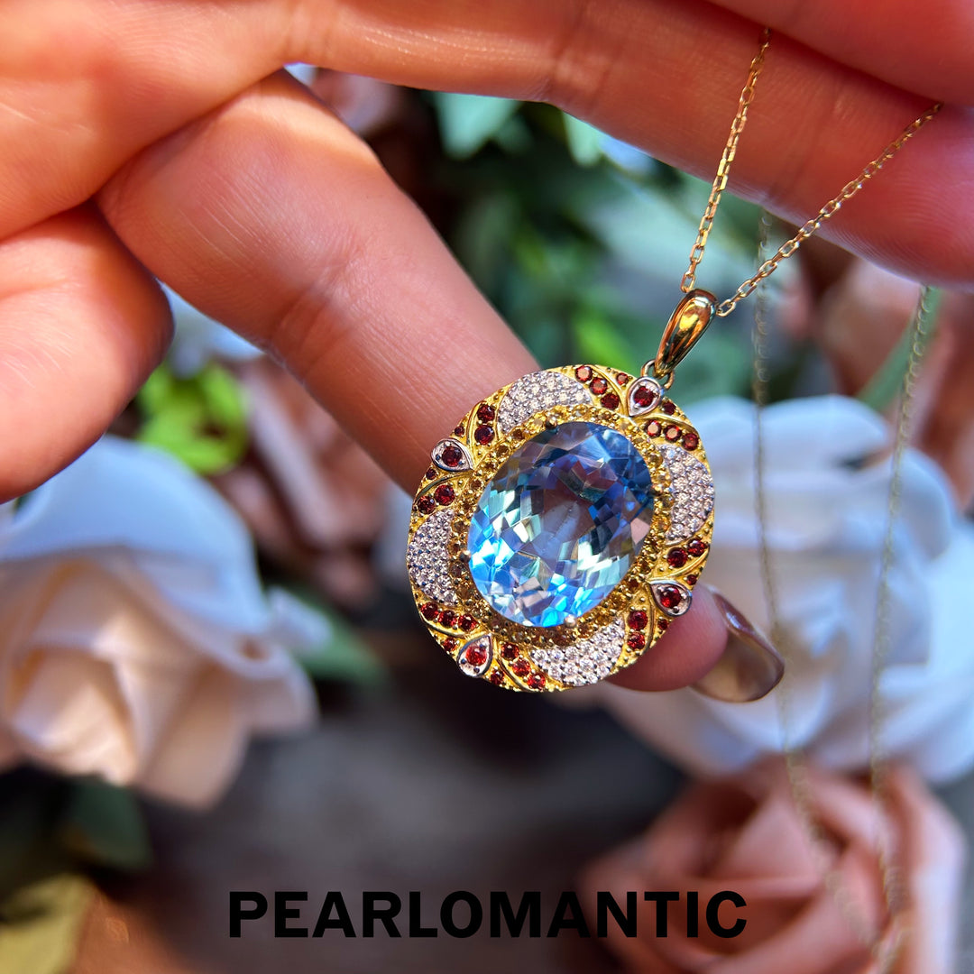 [Designer's Chioce] Natural Topaz 11ct Swiss Blue & S925 Sterling Silver Pendants