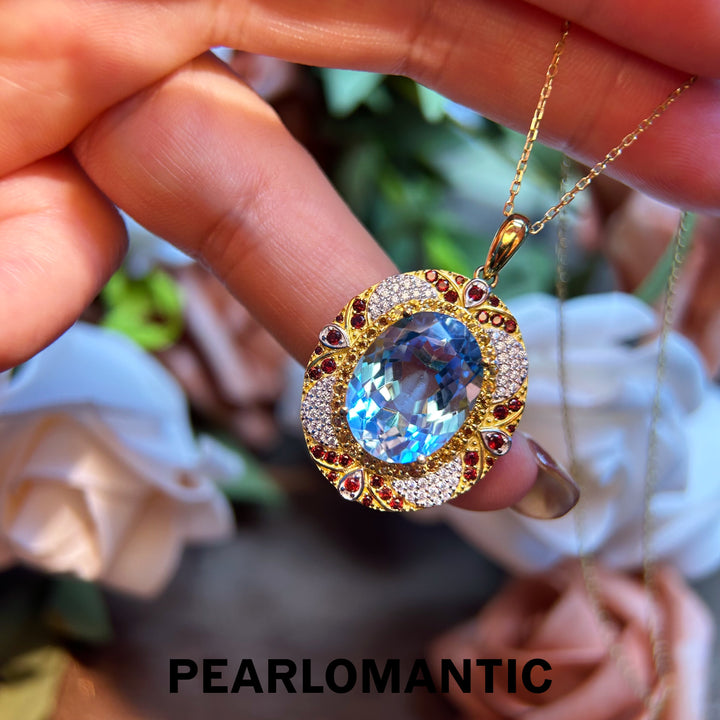[Designer's Chioce] Natural Topaz 11ct Swiss Blue & S925 Sterling Silver Pendants