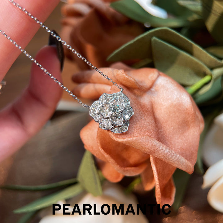 [Fine Jewelry] 18K White Gold Diamond Rose Bloom Adjustable 45cm Necklace