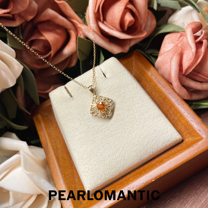 [Fine Jewelry] 18k Gold & 0.65ct Spessartine Garnet Buccellati Style Pendants w/ Adjustable Chain