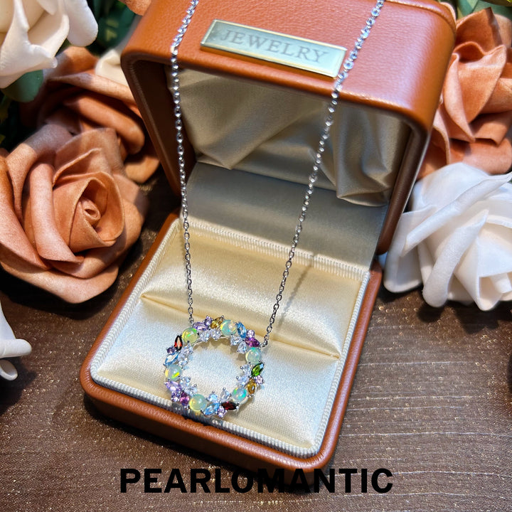 [Designer's Choice] Rainbow Gem Wreath Necklace: Opal, Garnet, Topaz, Diopside
