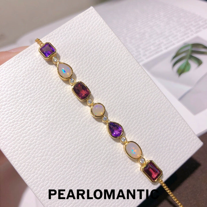 [Designer's Choice] Exquisite S925 Multigem Bracelet 1.5ct Opal, 1.3ct Amethyst, 2.7ct Garnet