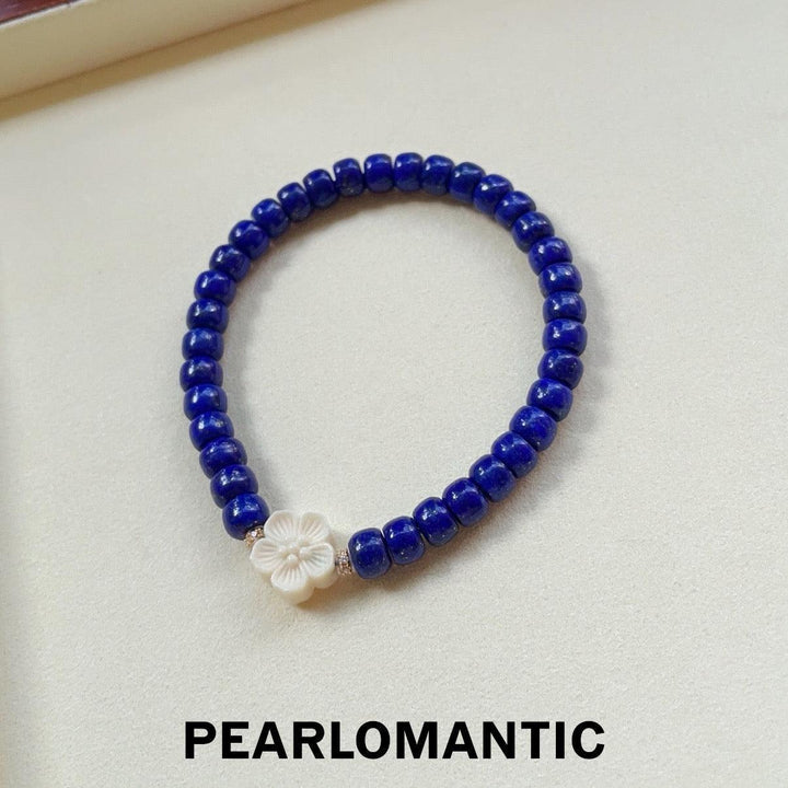 [618 Sale] 6–7mm Lapis Lazuli Bracelet w/ White Flower Accent