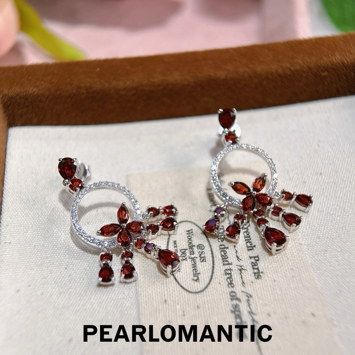 [Designer’s Choice] Crimson Cascade Natural Garnet Tassel Drop Earrings in S925 Silver Gold Plated