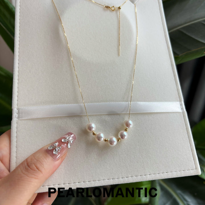 [Fine Jewelry] Rosy Harmony 7.5–8mm 5A Akoya Rose Pearl 18K Gold Five-Pearl Necklace