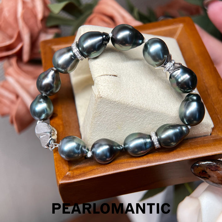 [618 Sale] Black Tahitian Baroque Pearl Bracelet w/ Silver Accent Clasp