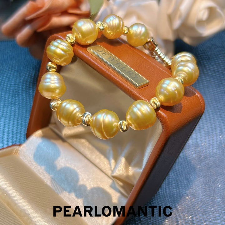 [Designer's Choice] South Sea Golden Pearl Baroque Beaded Strand Bracelet w/ S925 Silver