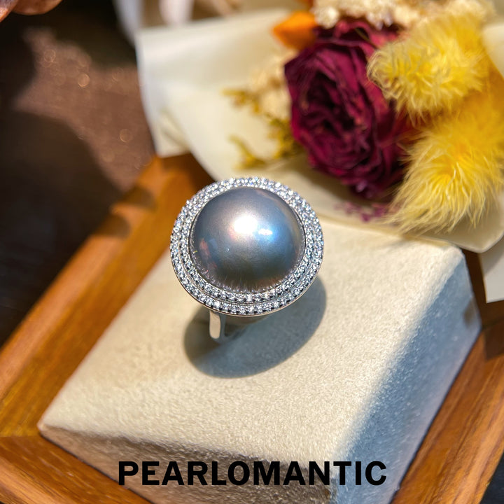 [Designer's Choice] Mabe Pearl & S925 Silver Platinum Gray Adjustable Rings