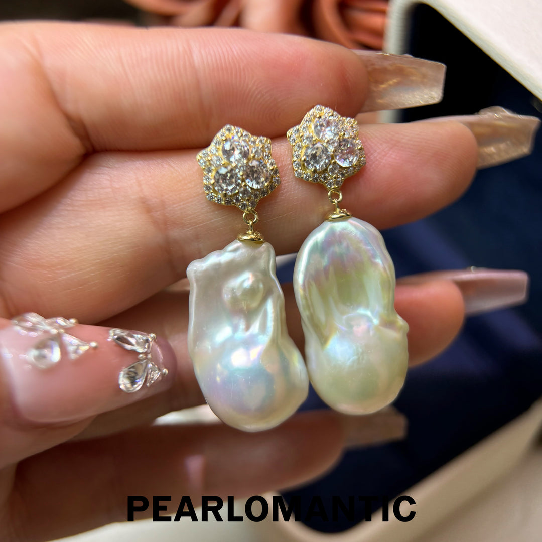 [Designer’s Choice] Baroque Bloom Freshwater Pearl S925 Gold-Plated Floral Drop Earrings