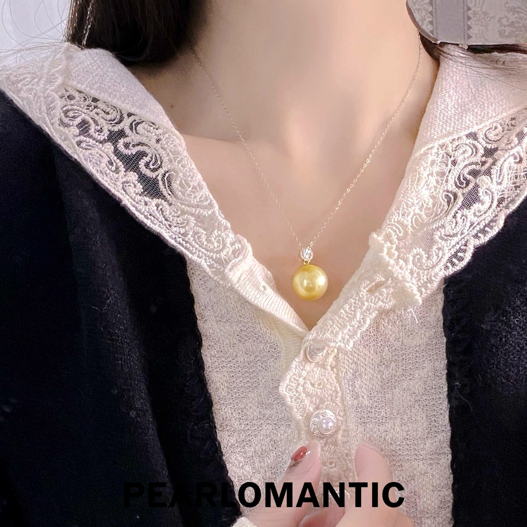 [Fine Jewelry] 14-15mm Golden Pearl Pendant w/ Diamond Accent