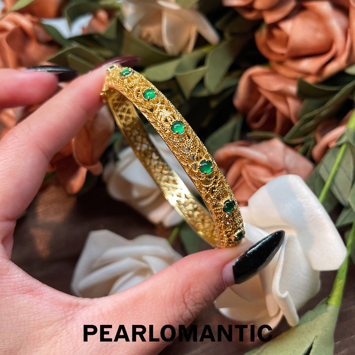 [Designer's Choice] S925 Silver Jade Blossom Filigree Gold Color Bracelet Bangle