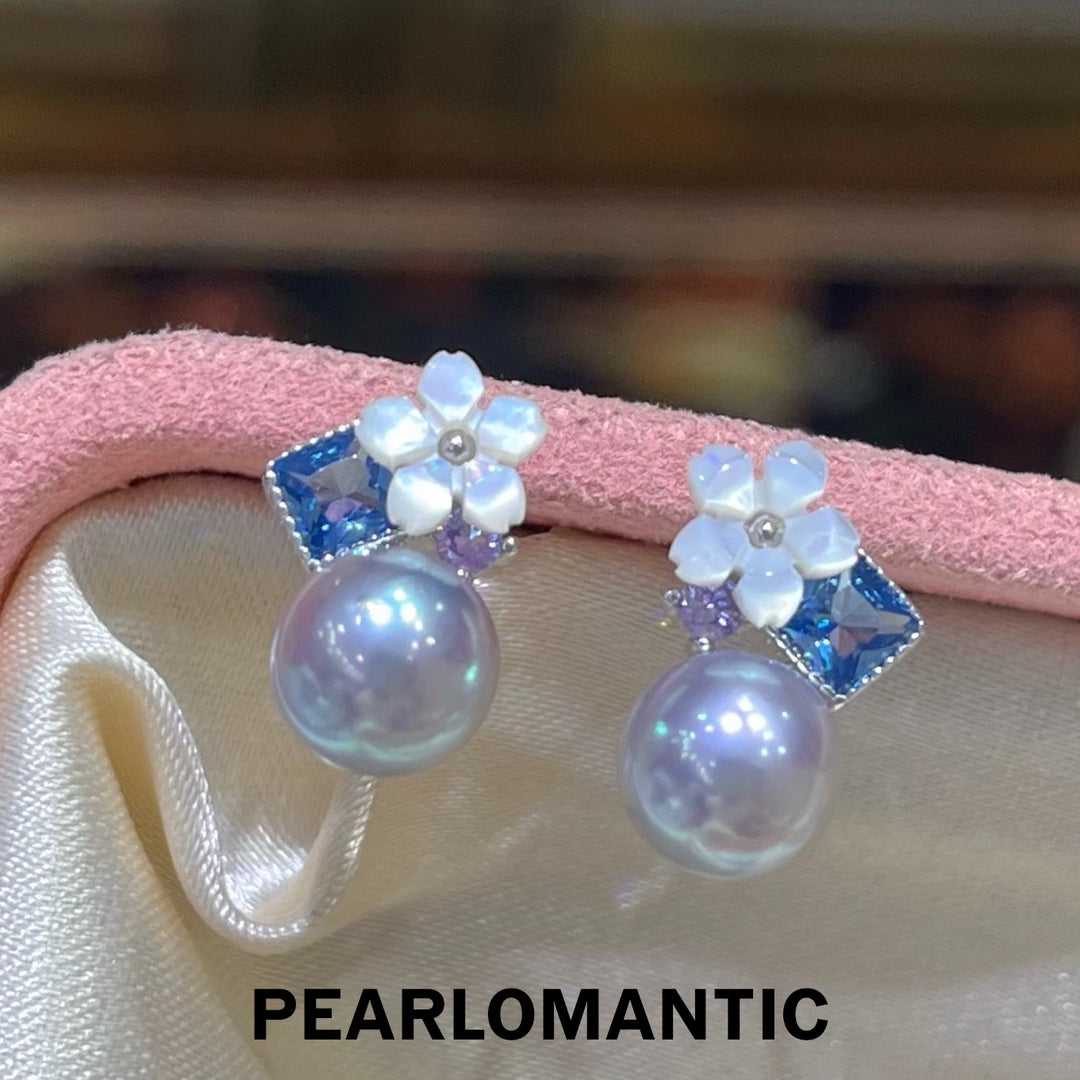 [Designer’s Choice] Blue Blossom Freshwater Pearl &amp; Akoya Madama Stud Earrings