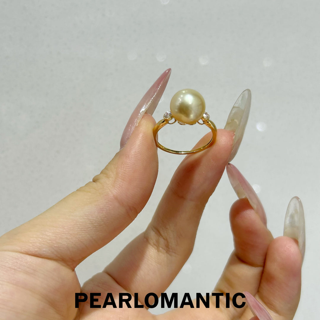 [618 Sale] Golden South Sea Pearl Minimalist Diamond Accent Ring in 18K Gold
