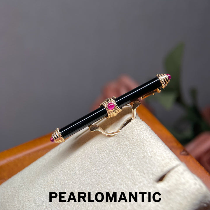 [618 Sale] Black Agate Multi Purpose Bar Brooch w/ Pendant Hook