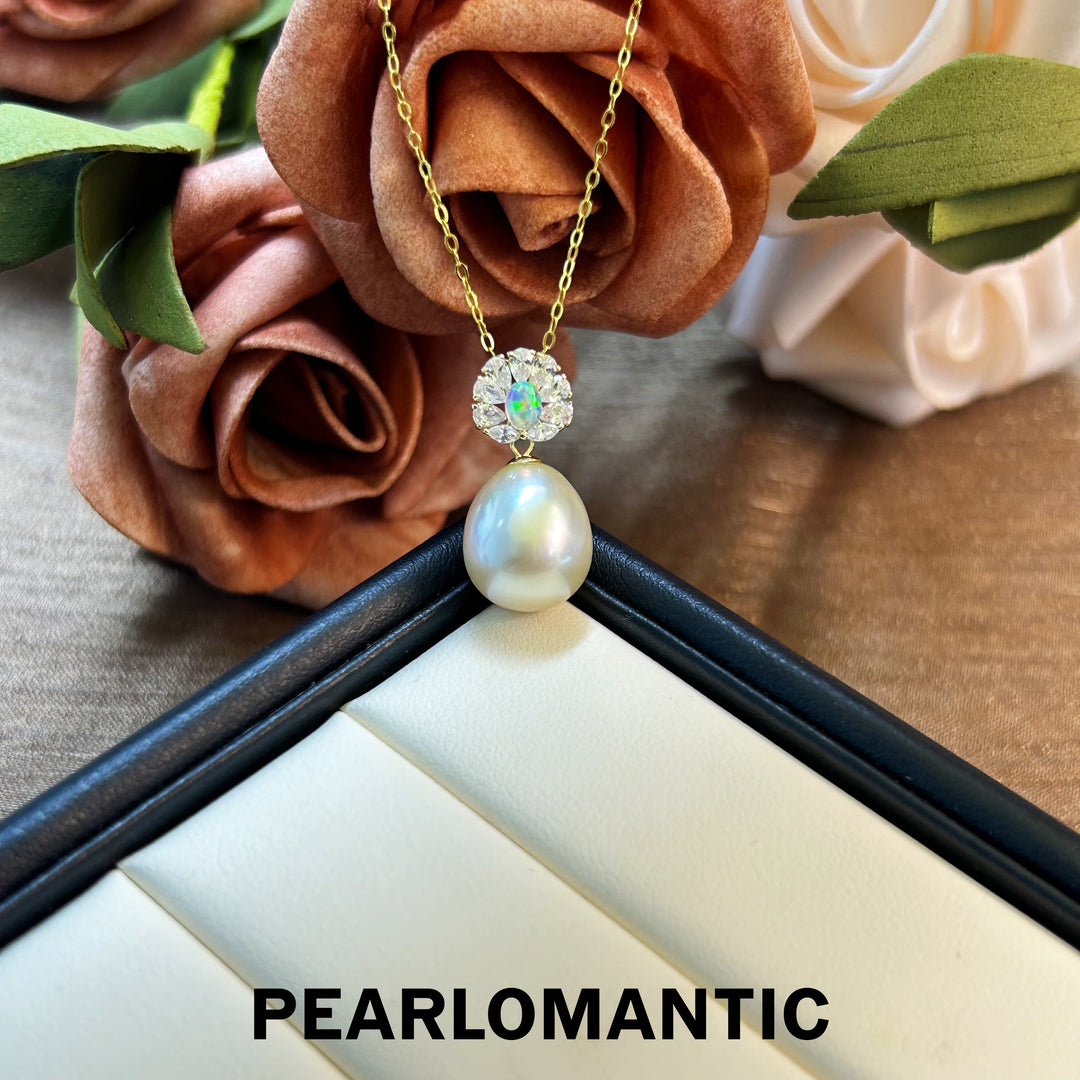 [Fine Jewelry] 18k & Opal Pendant w/ Australian White Pearl 10-11mm Dusty Rose