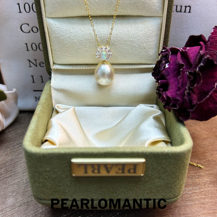 [Fine Jewelry] 18k & Opal Pendant w/ Australian White Pearl 10-11mm Dusty Rose