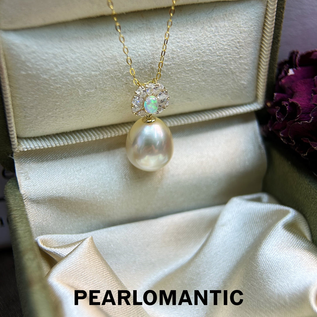 [Fine Jewelry] 18k & Opal Pendant w/ Australian White Pearl 10-11mm Dusty Rose