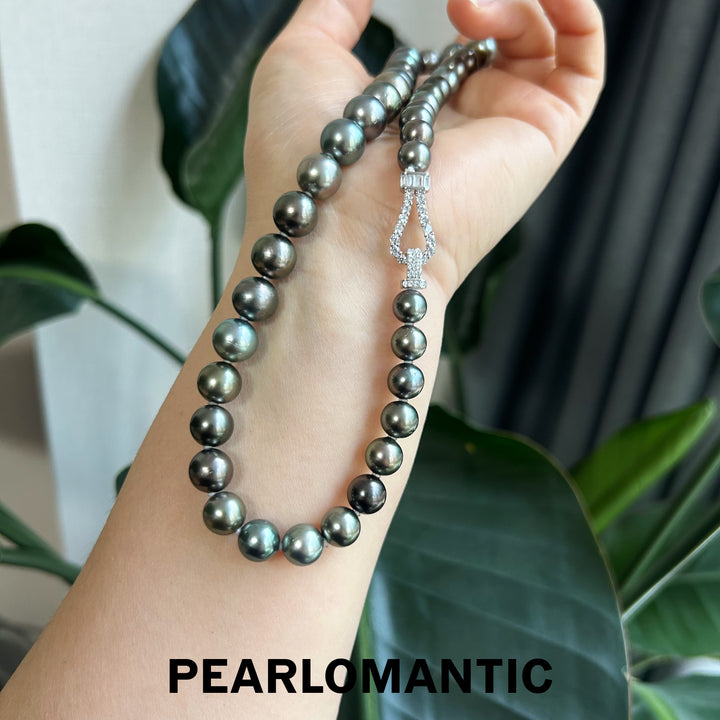 [Fine Jewelry] Tahitian Black Pearl Elegant Muted Classic Strand with Silver Clasp