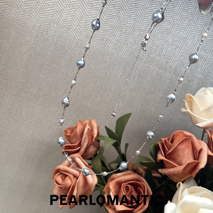 [618 Sale] Akoya Baroque Pearl Convertible Necklace Bracelet w/ S925 Silver