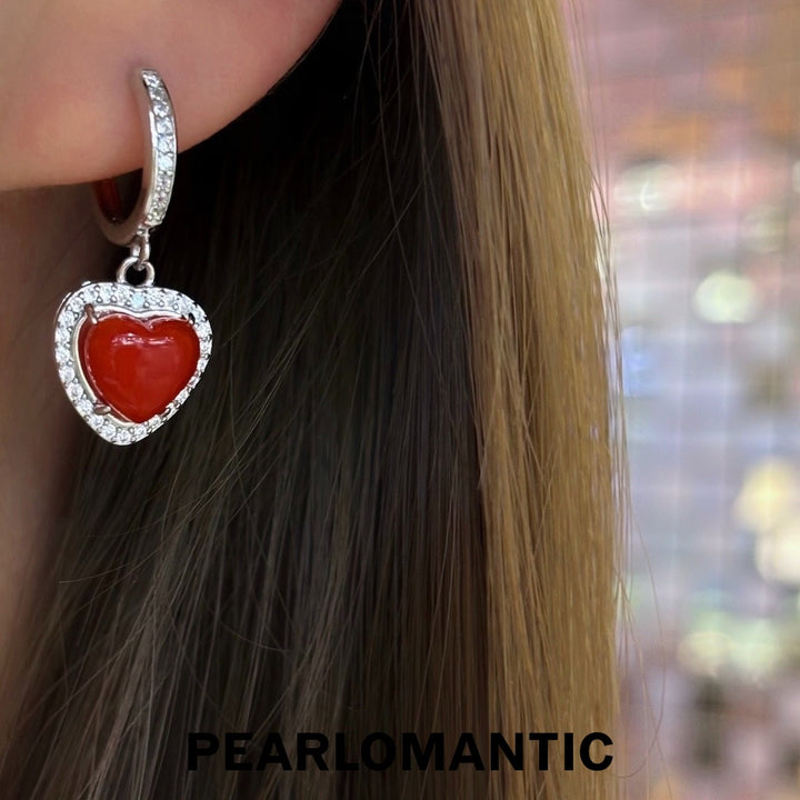 [Designer’s Choice] Sweetheart Aka Japan Coral Heart Earrings S925 Silver