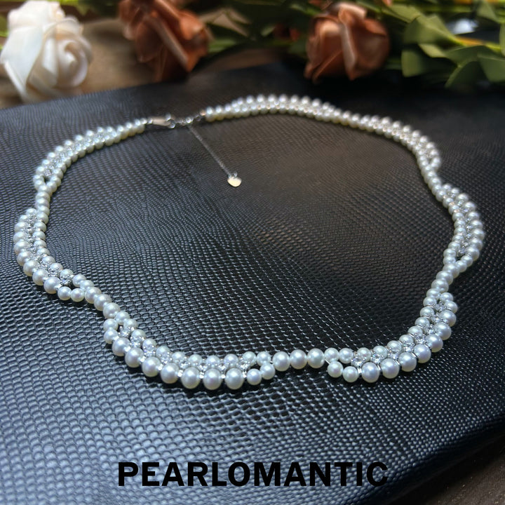 [Designer‘s Choice] Freshwater 3-5mm Baby Pearl Lace Woven Choker Necklace Adjustable Clasp