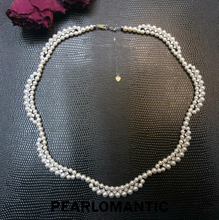 [Designer‘s Choice] Freshwater 3-5mm Baby Pearl Lace Woven Choker Necklace Adjustable Clasp