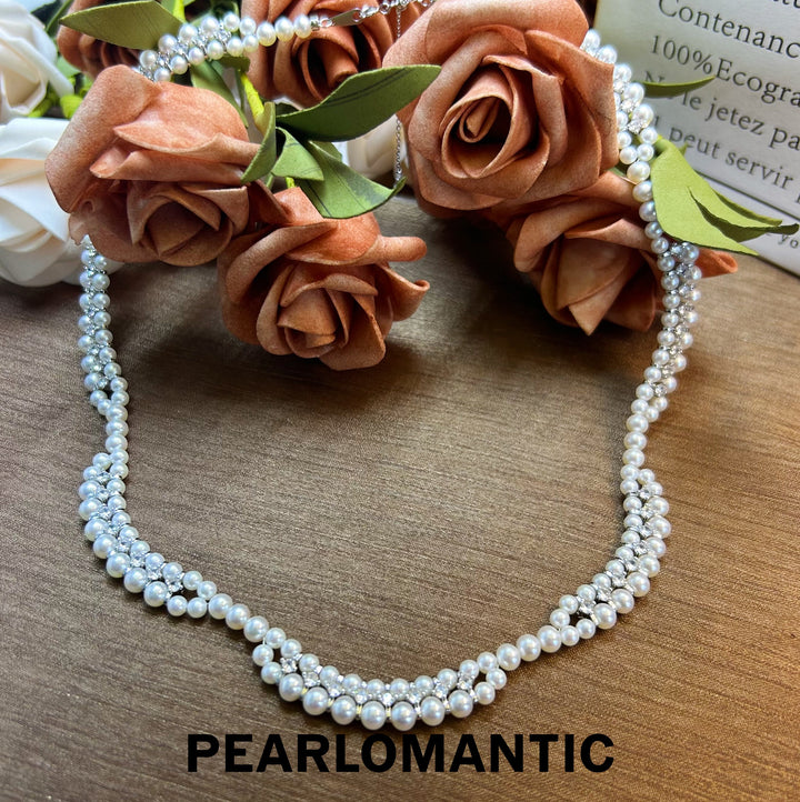 [Group-Buying] Freshwater 3-5mm Baby Pearl Lace Woven Choker Necklace Adjustable Clasp