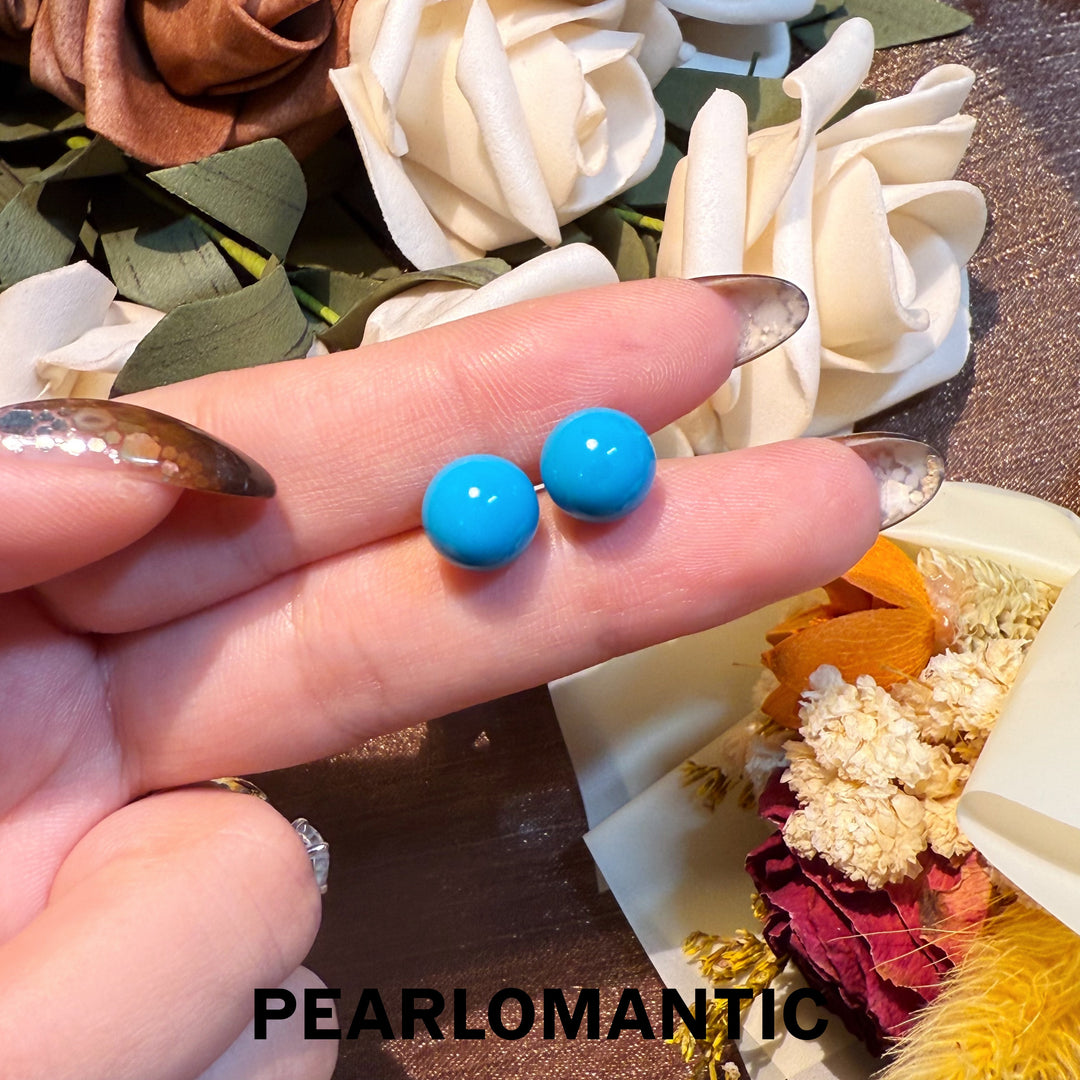 [Group-Buying] 18k Gold & Arizona Turquoise 8-9mm Rare Size Classic Earring Studs