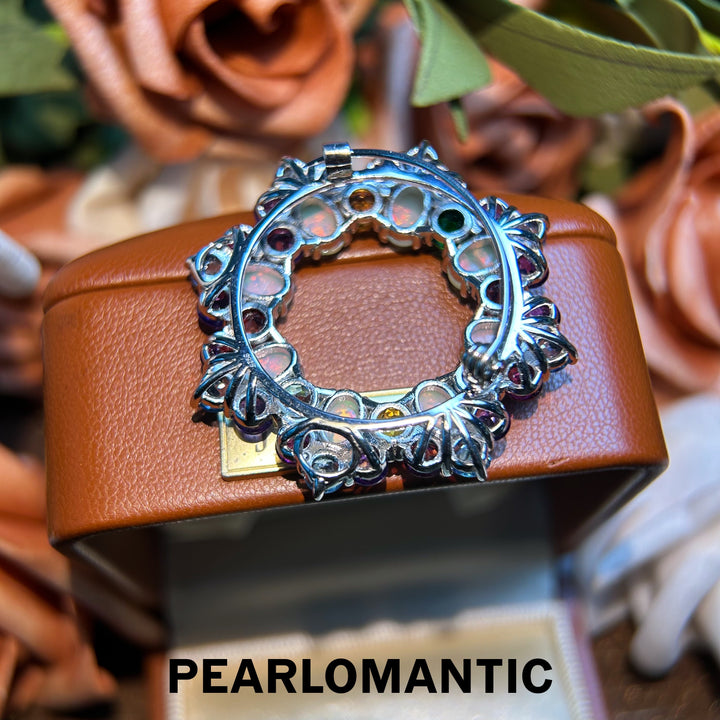 [Designer's Choice] The-one-of-kind Rainbow Halo Opal Multi-Gem Brooch