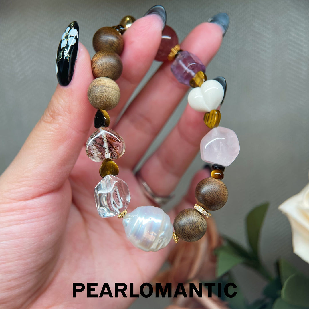 [Designer's Choice] Baroque Soul: 14-15mm Australian White Pearl & Sacred Sandalwood Bracelet